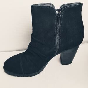 White Mountain-Black Slouch Taft Zipper Leather Suede Ankle Boots Size 10M